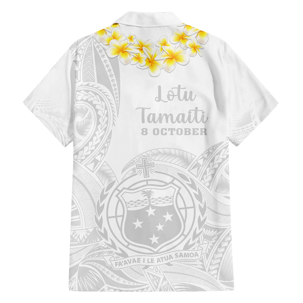 Samoa White Sunday Family Matching Off Shoulder Short Dress and Hawaiian Shirt Lotu Tamaiti 2023 With Coat Of Arms LT14 - Polynesian Pride