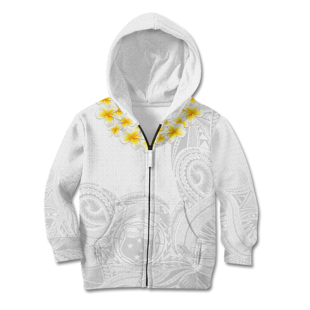Samoa White Sunday Kid Hoodie Lotu Tamaiti 2023 With Coat Of Arms LT14 Zip Hoodie White - Polynesian Pride