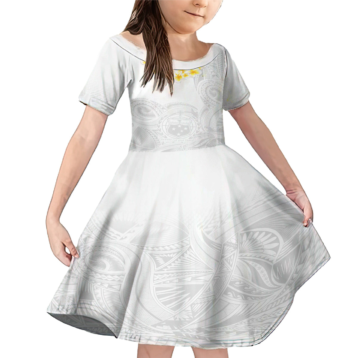Personalised Samoa White Sunday Family Matching Mermaid Dress and Hawaiian Shirt Lotu Tamaiti 2023 With Coat Of Arms LT14 Daughter's Dress White - Polynesian Pride