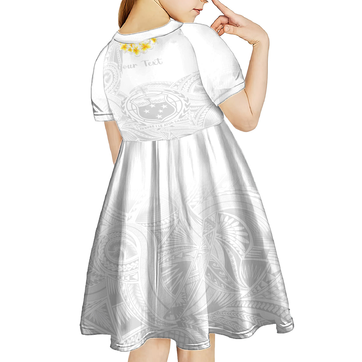 Personalised Samoa White Sunday Kid Short Sleeve Dress Lotu Tamaiti 2023 With Coat Of Arms LT14 - Polynesian Pride