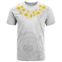 Personalised Samoa White Sunday T Shirt Lotu Tamaiti 2023 With Coat Of Arms LT14 White - Polynesian Pride