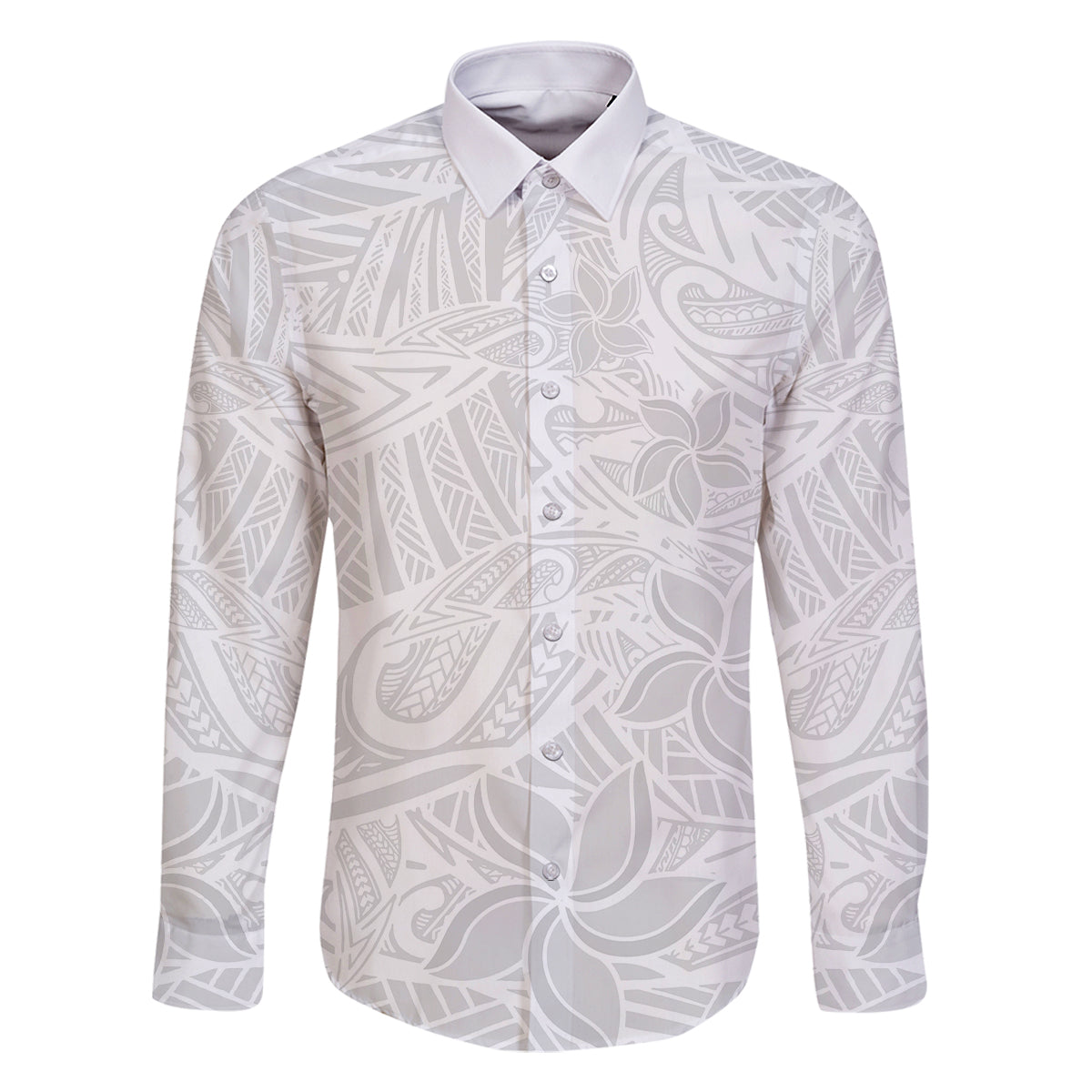Polynesia White Sunday Family Matching Mermaid Dress and Hawaiian Shirt Polynesian Pattern With Tropical Flowers LT14 Dad's Shirt - Long Sleeve White - Polynesian Pride