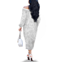 Polynesia White Sunday Family Matching Off Shoulder Long Sleeve Dress and Hawaiian Shirt Polynesian Pattern With Tropical Flowers LT14 - Polynesian Pride
