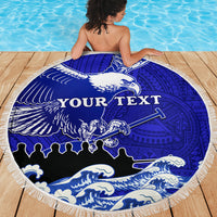 Personalised American Samoa Fautasi Race Beach Blanket Eagle With Polynesian Pattern LT14 - Wonder Print Shop