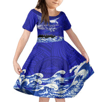 Personalised American Samoa Fautasi Race Kid Short Sleeve Dress Eagle With Polynesian Pattern LT14 KID Blue - Polynesian Pride
