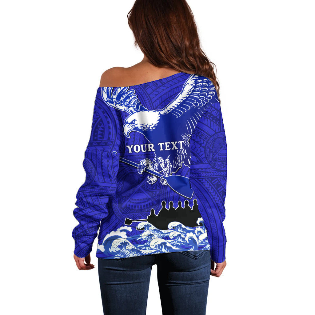 Personalised American Samoa Fautasi Race Off Shoulder Sweater Eagle With Polynesian Pattern LT14 - Polynesian Pride