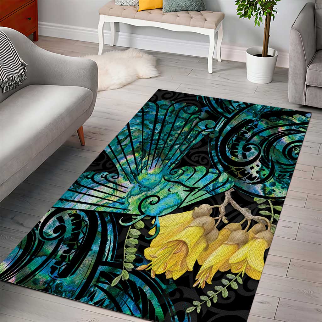 New Zealand Fantail Bird Area Rug Maori Piwakawaka Kowhai - Paua Shell Pattern LT14 - Polynesian Pride