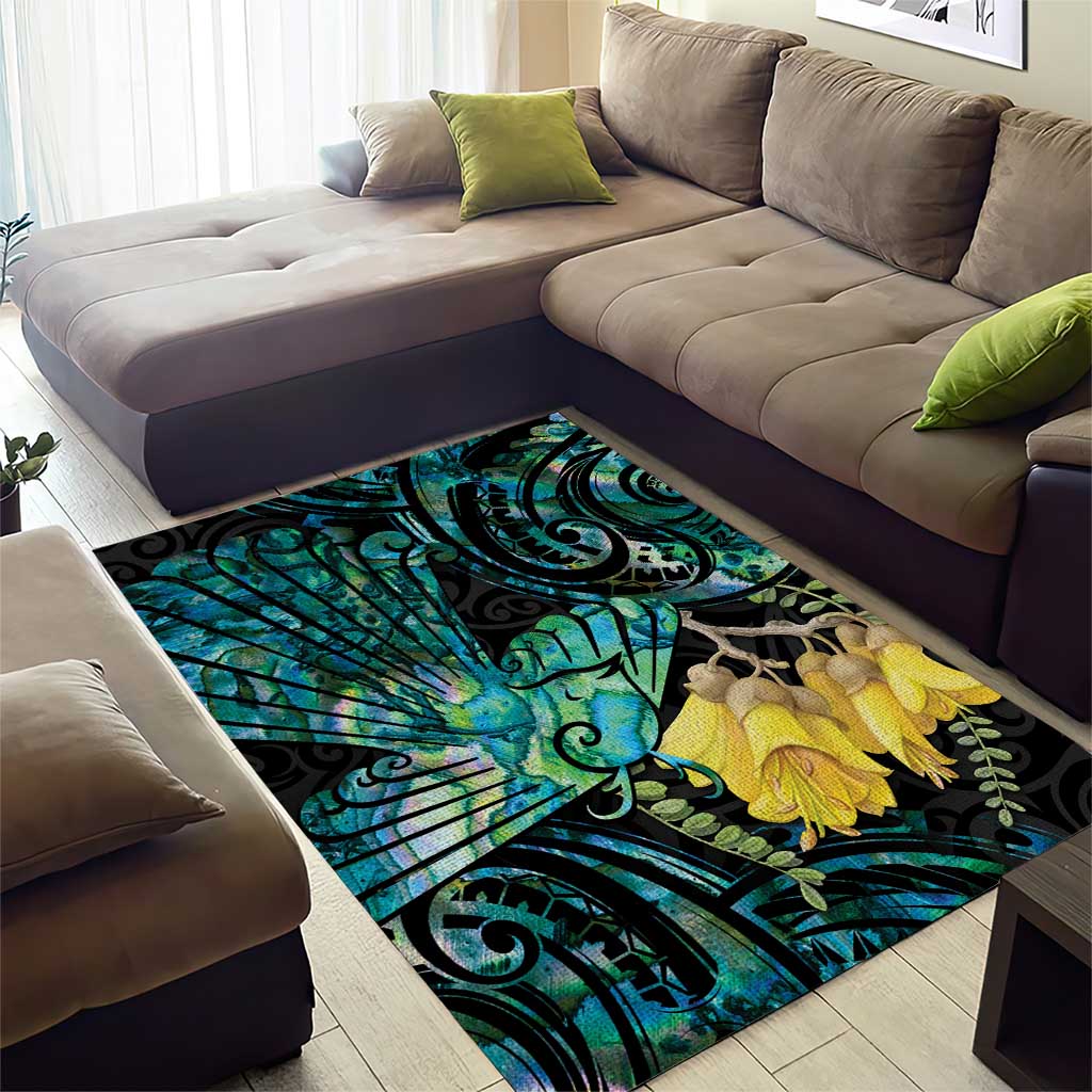 New Zealand Fantail Bird Area Rug Maori Piwakawaka Kowhai - Paua Shell Pattern LT14 - Polynesian Pride