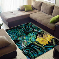 New Zealand Fantail Bird Area Rug Maori Piwakawaka Kowhai - Paua Shell Pattern LT14 - Polynesian Pride