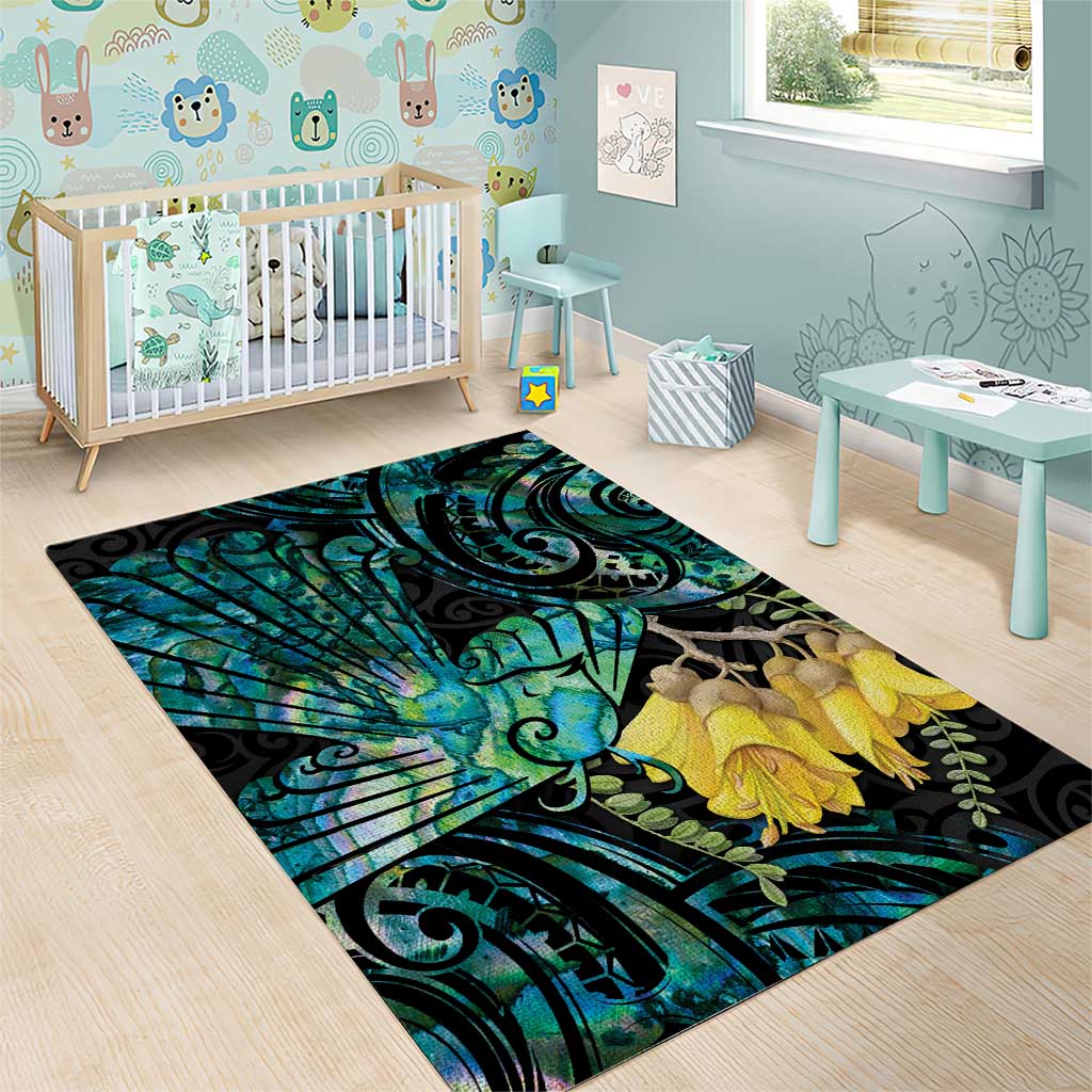 New Zealand Fantail Bird Area Rug Maori Piwakawaka Kowhai - Paua Shell Pattern LT14 - Polynesian Pride