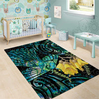 New Zealand Fantail Bird Area Rug Maori Piwakawaka Kowhai - Paua Shell Pattern LT14 - Polynesian Pride