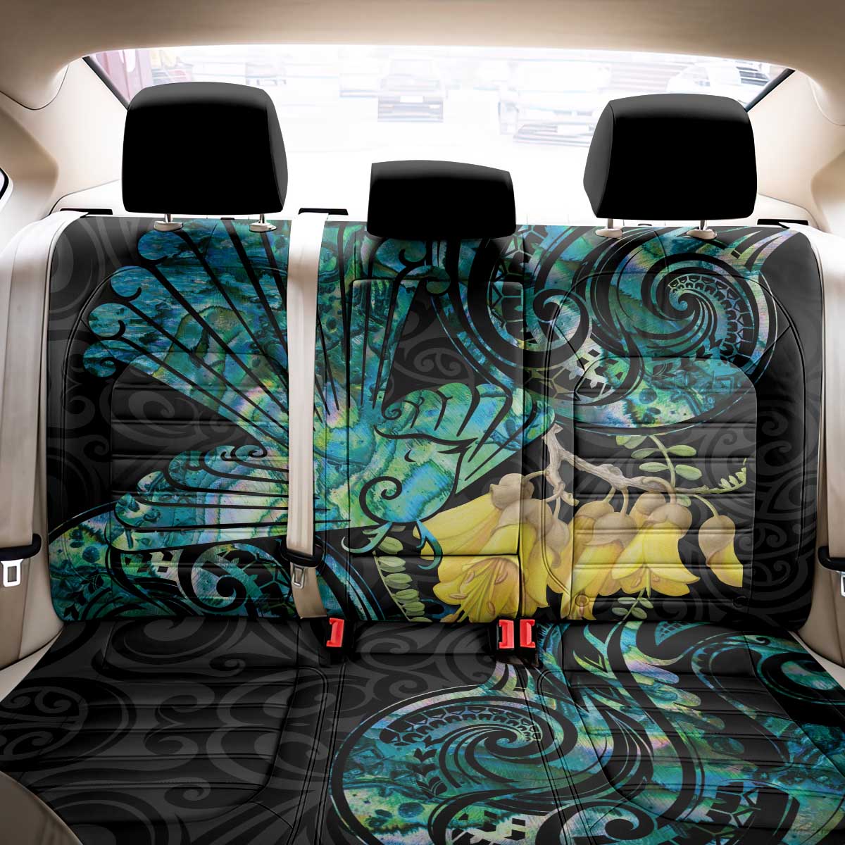New Zealand Fantail Bird Back Car Seat Cover Maori Piwakawaka Kowhai - Paua Shell Pattern LT14 - Polynesian Pride