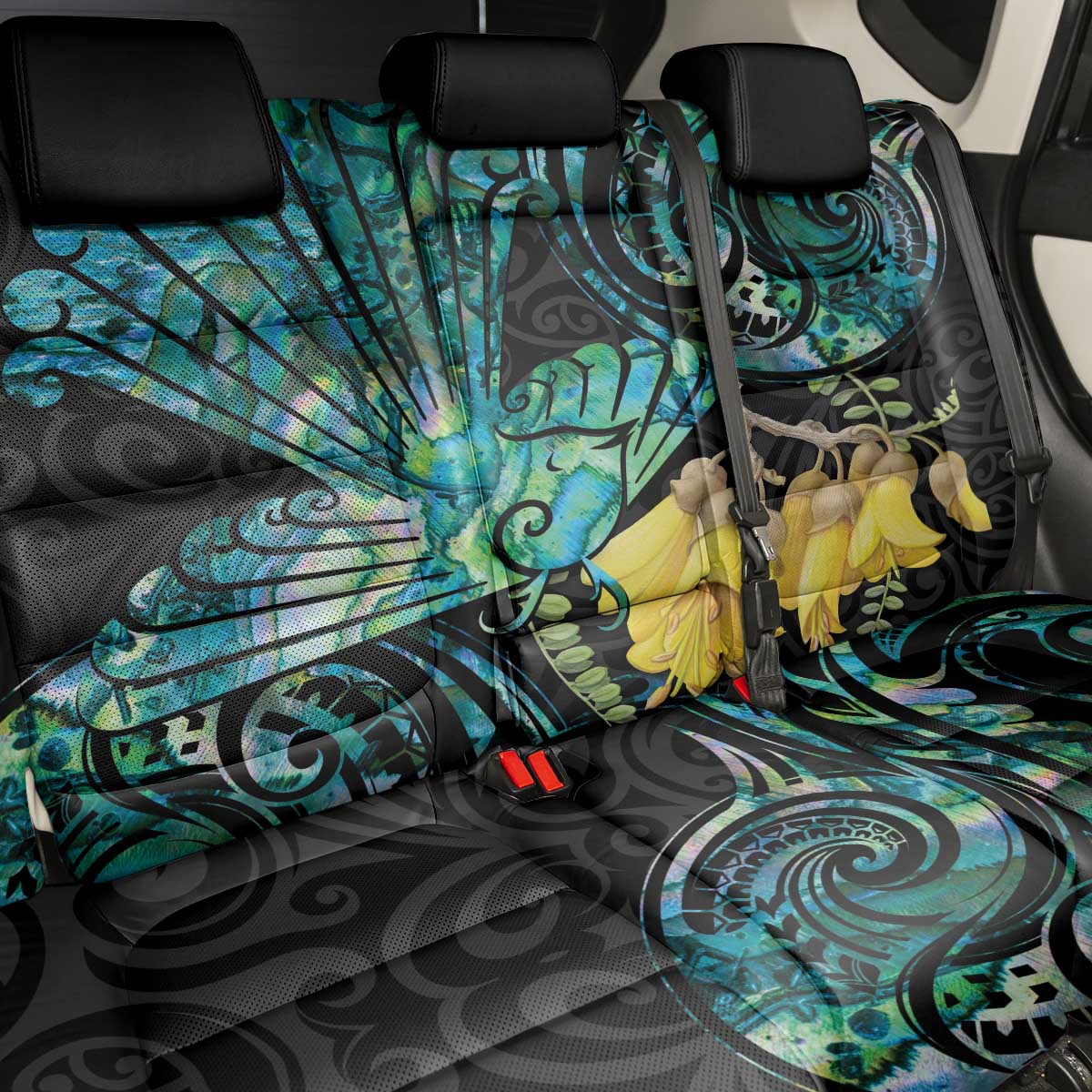 New Zealand Fantail Bird Back Car Seat Cover Maori Piwakawaka Kowhai - Paua Shell Pattern LT14 - Polynesian Pride