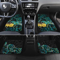 New Zealand Fantail Bird Car Mats Maori Piwakawaka Kowhai - Paua Shell Pattern LT14 Set 4pcs Green - Polynesian Pride