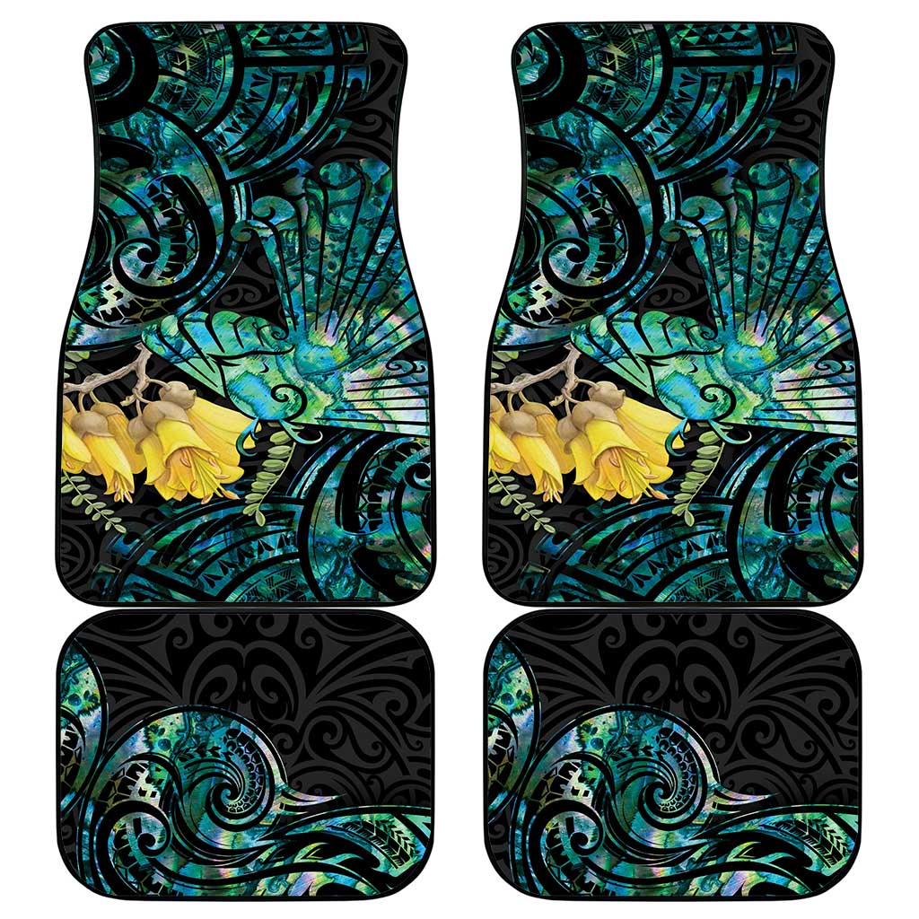 New Zealand Fantail Bird Car Mats Maori Piwakawaka Kowhai - Paua Shell Pattern LT14 - Polynesian Pride