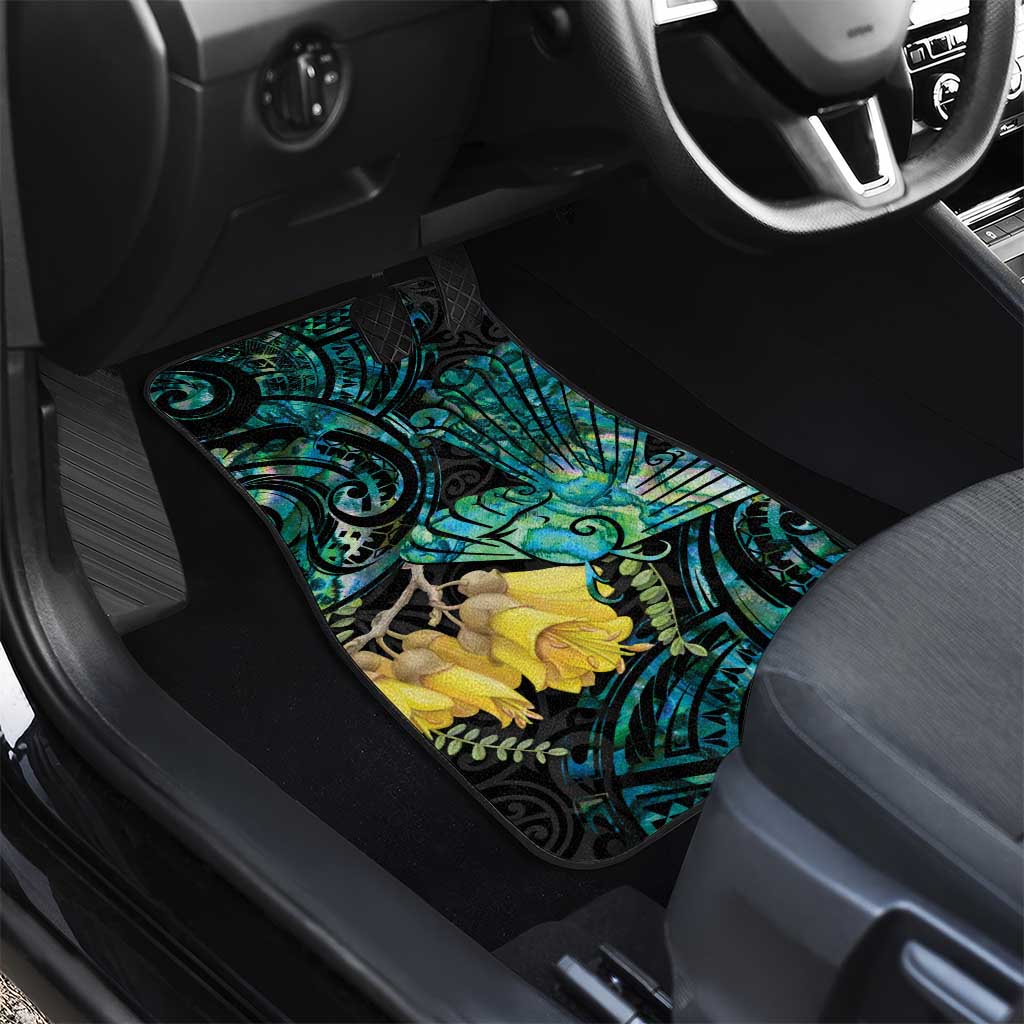 New Zealand Fantail Bird Car Mats Maori Piwakawaka Kowhai - Paua Shell Pattern LT14 - Polynesian Pride