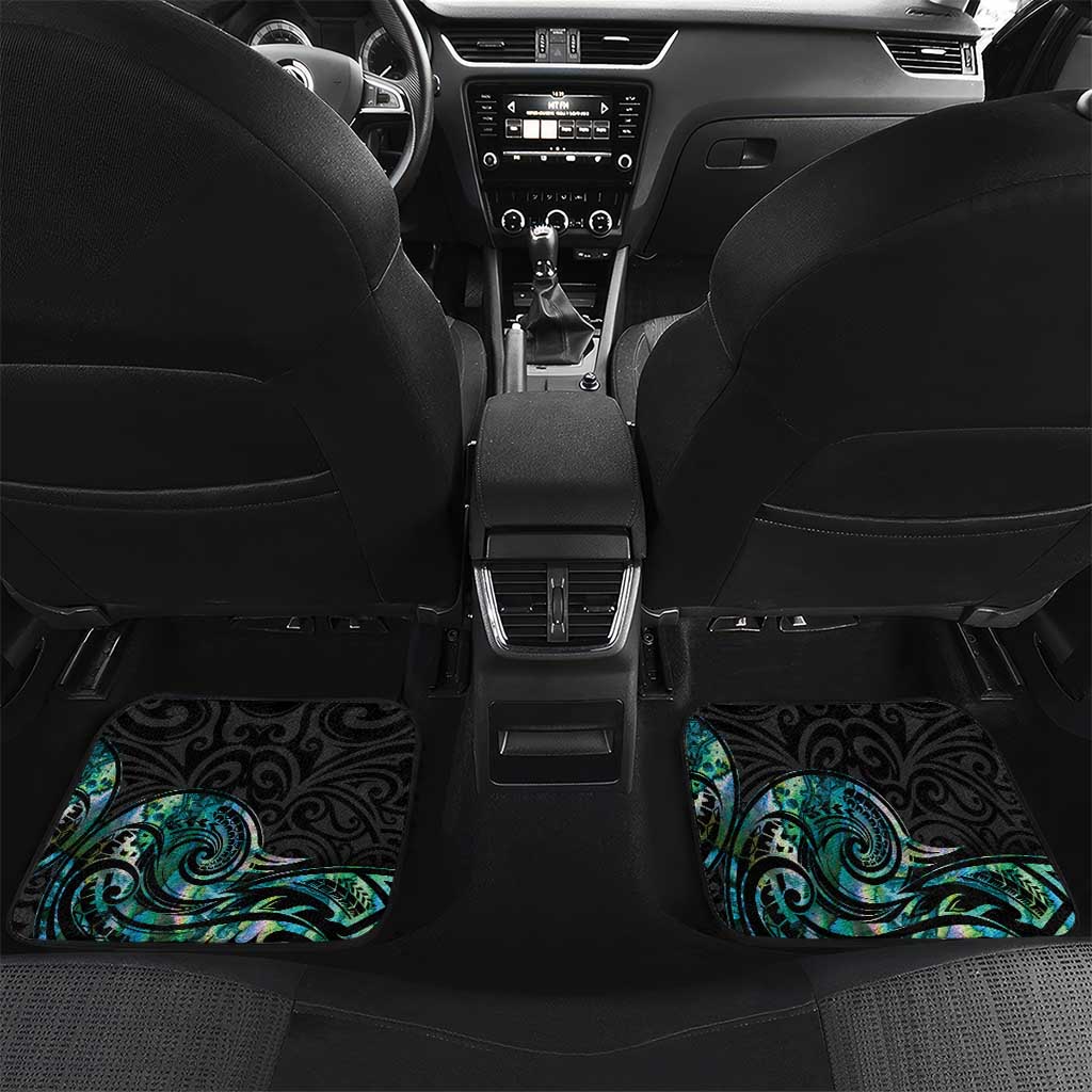 New Zealand Fantail Bird Car Mats Maori Piwakawaka Kowhai - Paua Shell Pattern LT14 Set 2pcs - Back Green - Polynesian Pride