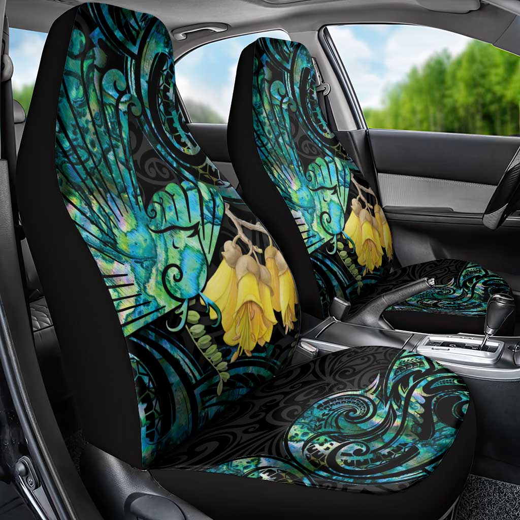 New Zealand Fantail Bird Car Seat Cover Maori Piwakawaka Kowhai - Paua Shell Pattern LT14 - Polynesian Pride