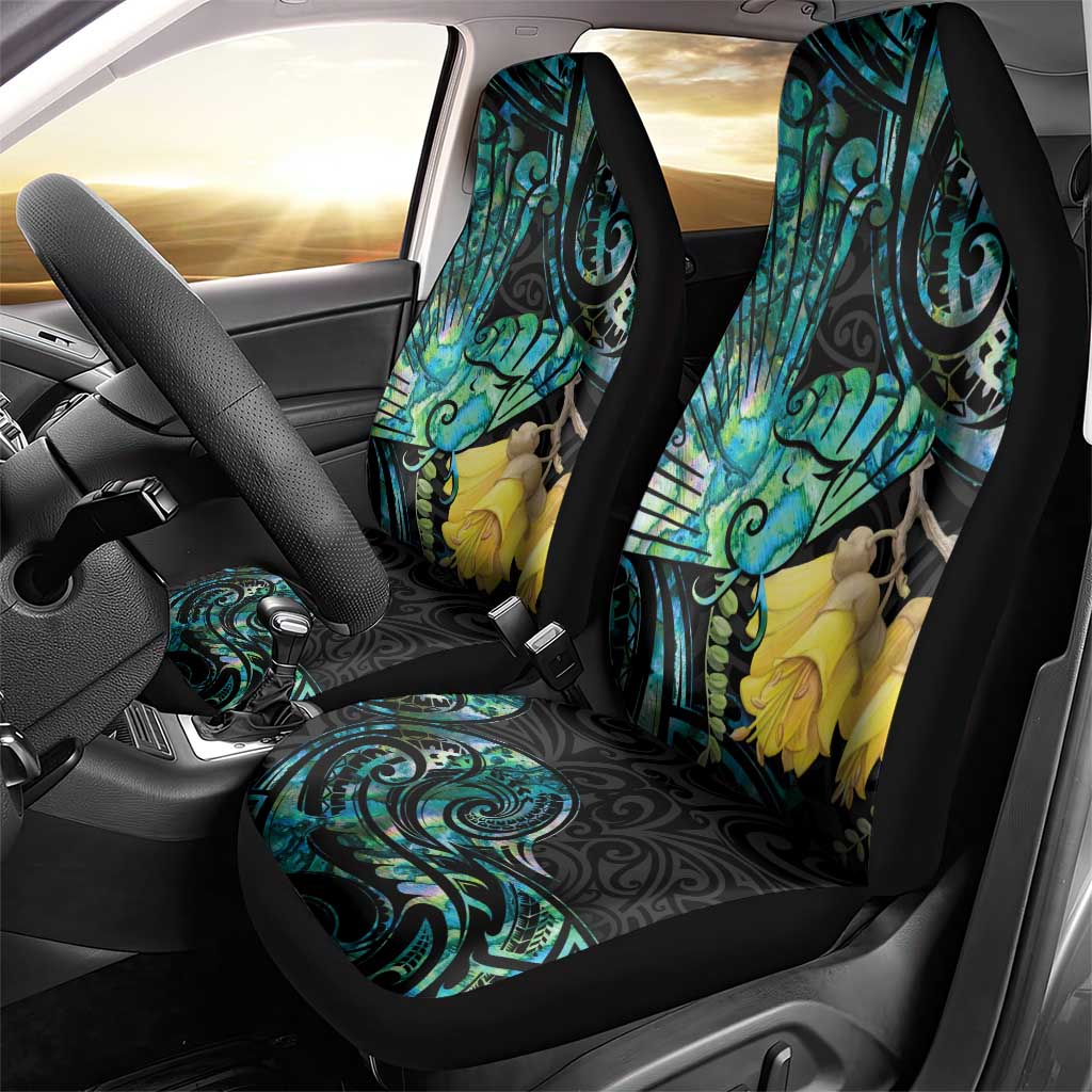 New Zealand Fantail Bird Car Seat Cover Maori Piwakawaka Kowhai - Paua Shell Pattern LT14 - Polynesian Pride
