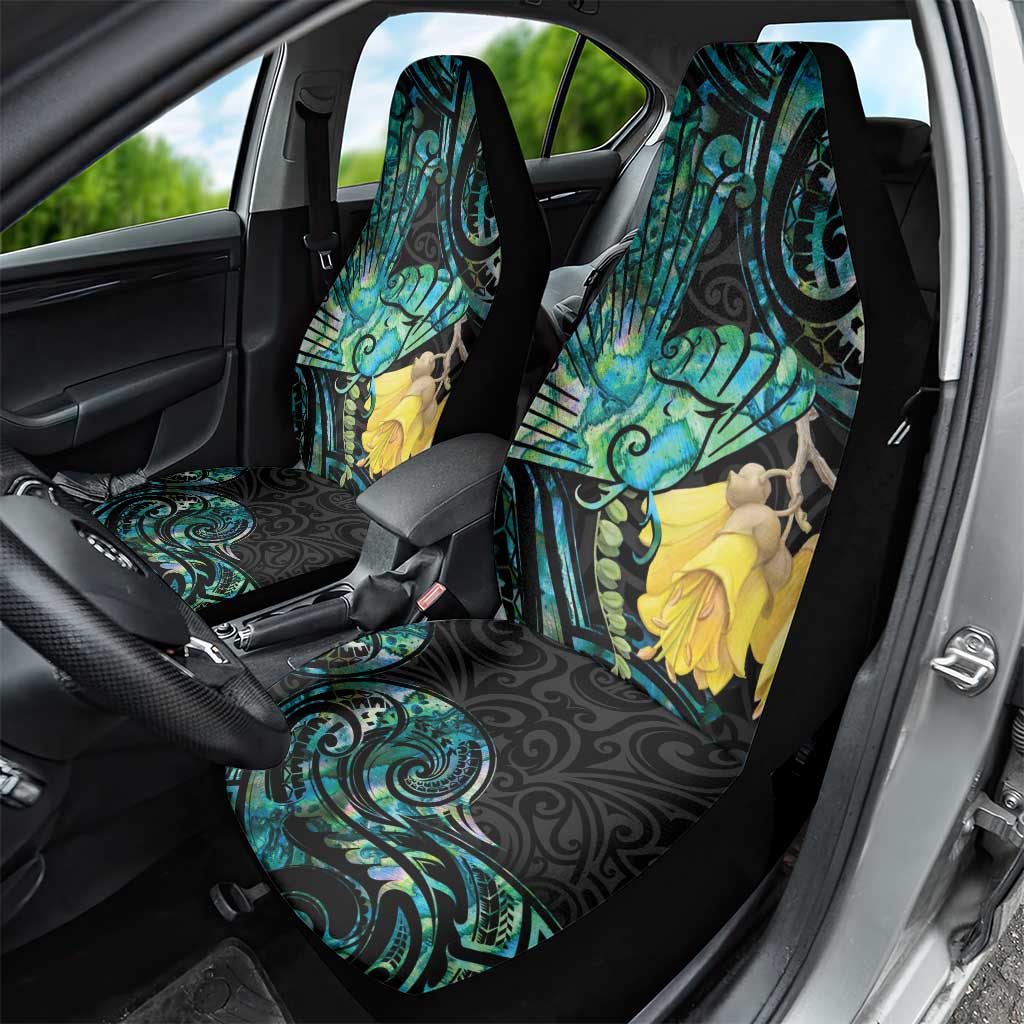 New Zealand Fantail Bird Car Seat Cover Maori Piwakawaka Kowhai - Paua Shell Pattern LT14 - Polynesian Pride