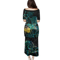 New Zealand Fantail Bird Family Matching Puletasi and Hawaiian Shirt Maori Piwakawaka Kowhai - Paua Shell Pattern LT14 - Polynesian Pride