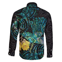 New Zealand Fantail Bird Family Matching Tank Maxi Dress and Hawaiian Shirt Maori Piwakawaka Kowhai - Paua Shell Pattern LT14 - Polynesian Pride