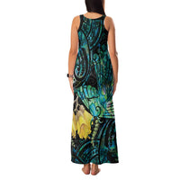 New Zealand Fantail Bird Family Matching Tank Maxi Dress and Hawaiian Shirt Maori Piwakawaka Kowhai - Paua Shell Pattern LT14 - Polynesian Pride