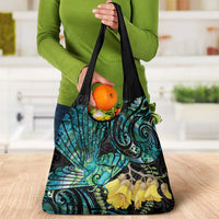 New Zealand Fantail Bird Grocery Bag Maori Piwakawaka Kowhai - Paua Shell Pattern LT14 - Polynesian Pride