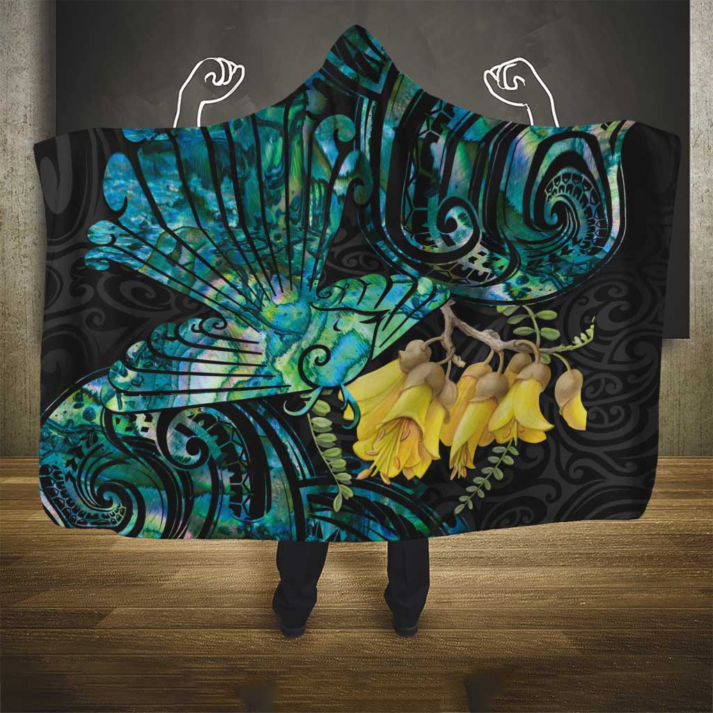 New Zealand Fantail Bird Hooded Blanket Maori Piwakawaka Kowhai - Paua Shell Pattern LT14 - Polynesian Pride