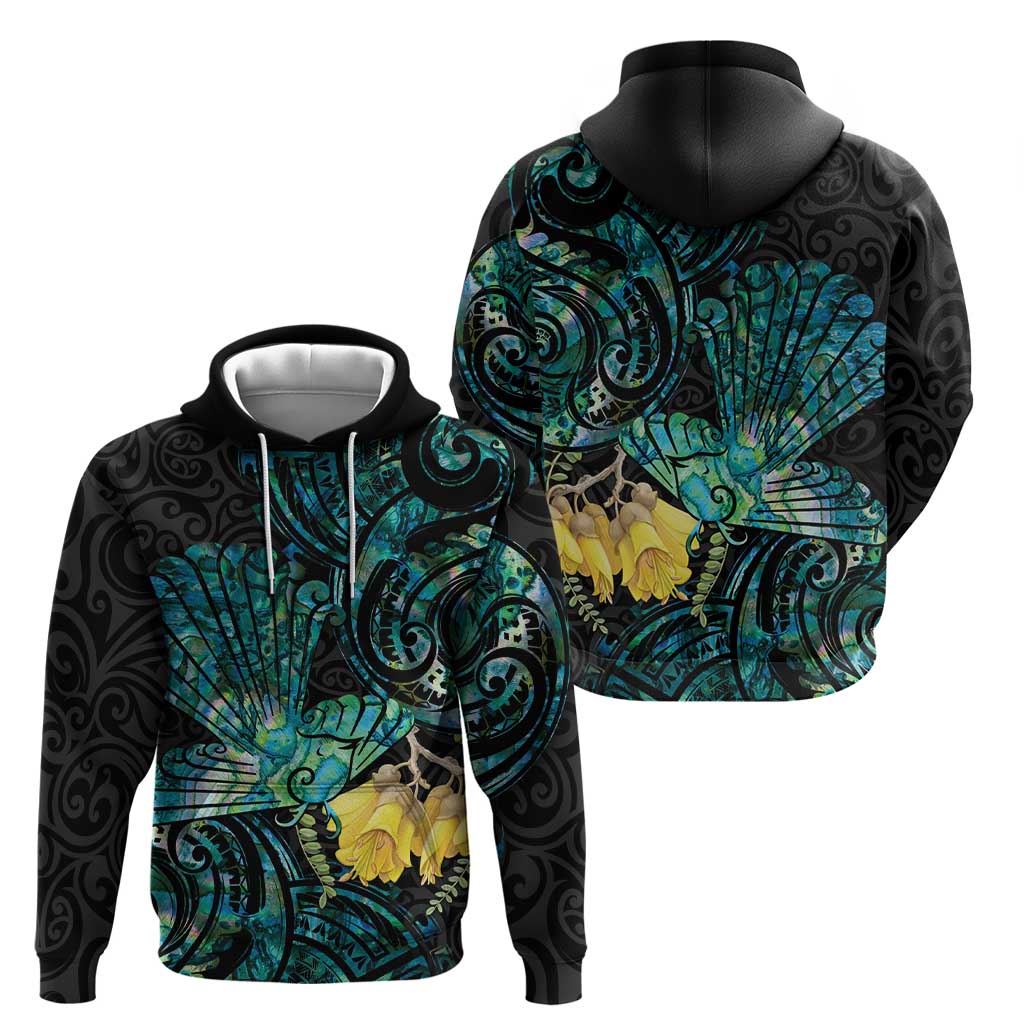 New Zealand Fantail Bird Hoodie Maori Piwakawaka Kowhai - Paua Shell Pattern LT14 - Polynesian Pride