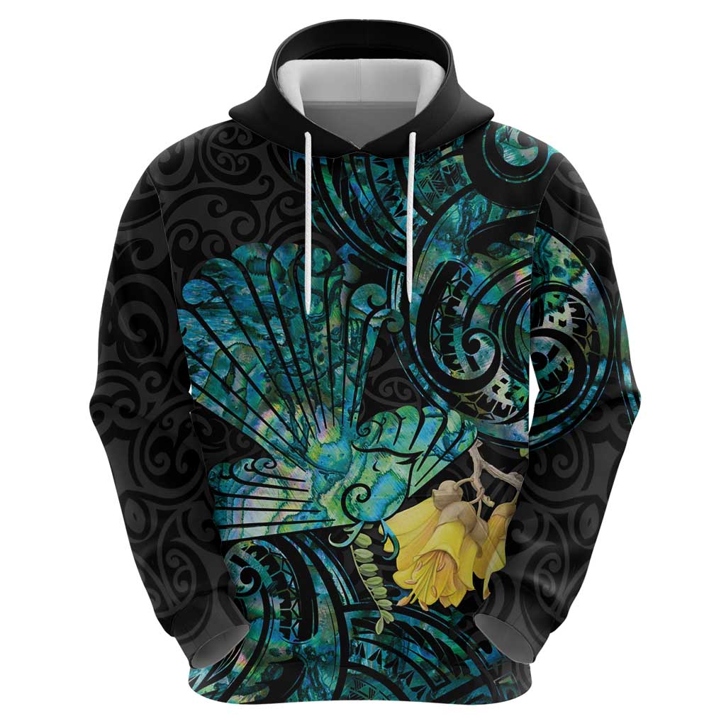 New Zealand Fantail Bird Hoodie Maori Piwakawaka Kowhai - Paua Shell Pattern LT14 - Polynesian Pride