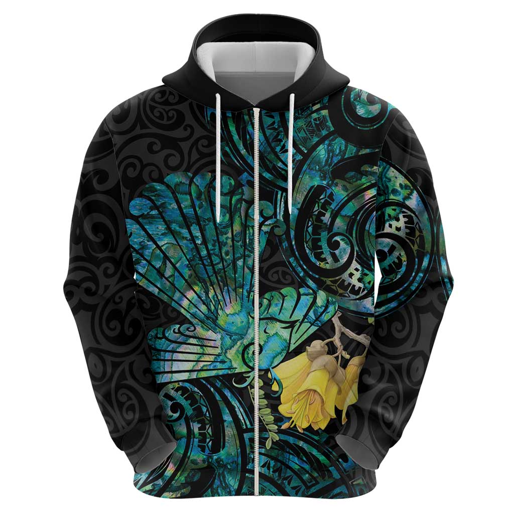 New Zealand Fantail Bird Hoodie Maori Piwakawaka Kowhai - Paua Shell Pattern LT14 - Polynesian Pride