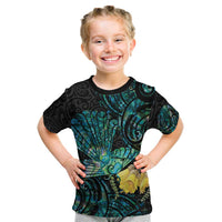 New Zealand Fantail Bird Kid T Shirt Maori Piwakawaka Kowhai - Paua Shell Pattern LT14 Green - Polynesian Pride