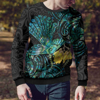 New Zealand Fantail Bird Ugly Christmas Sweater Maori Piwakawaka Kowhai - Paua Shell Pattern LT14 - Polynesian Pride