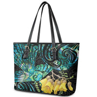New Zealand Fantail Bird Leather Tote Bag Maori Piwakawaka Kowhai - Paua Shell Pattern LT14 - Polynesian Pride