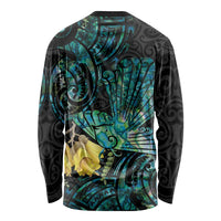 New Zealand Fantail Bird Long Sleeve Shirt Maori Piwakawaka Kowhai - Paua Shell Pattern LT14 - Polynesian Pride