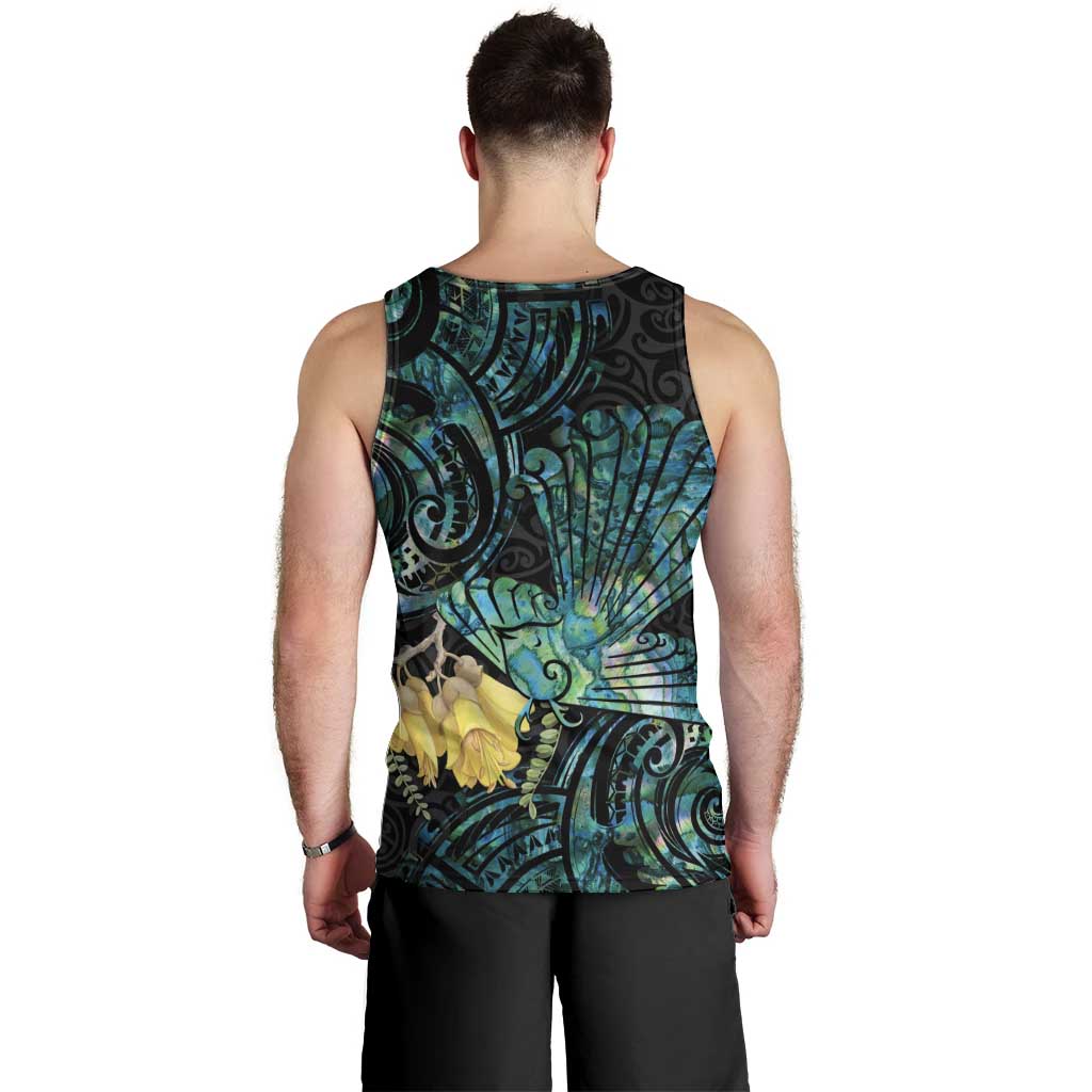 New Zealand Fantail Bird Men Tank Top Maori Piwakawaka Kowhai - Paua Shell Pattern LT14 - Polynesian Pride