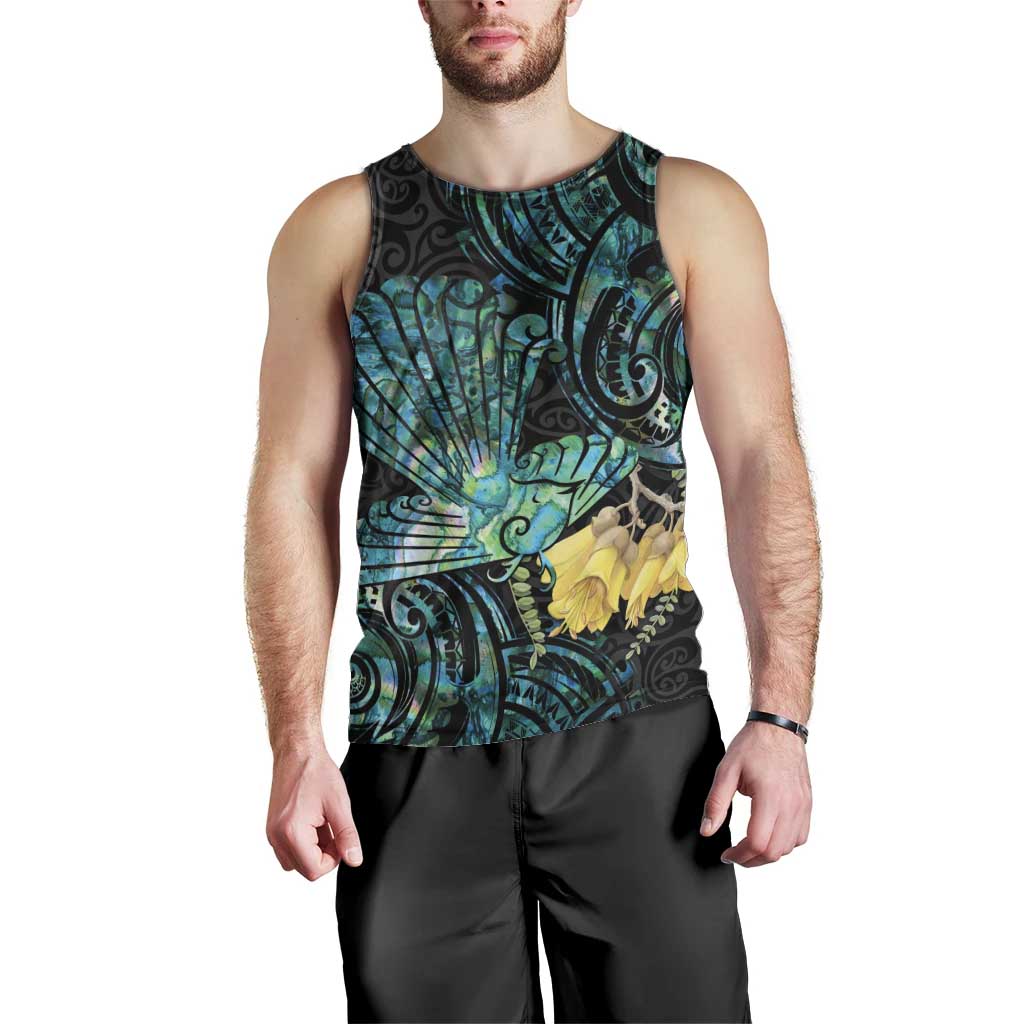 New Zealand Fantail Bird Men Tank Top Maori Piwakawaka Kowhai - Paua Shell Pattern LT14 - Polynesian Pride