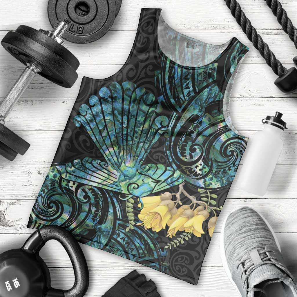 New Zealand Fantail Bird Men Tank Top Maori Piwakawaka Kowhai - Paua Shell Pattern LT14 - Polynesian Pride
