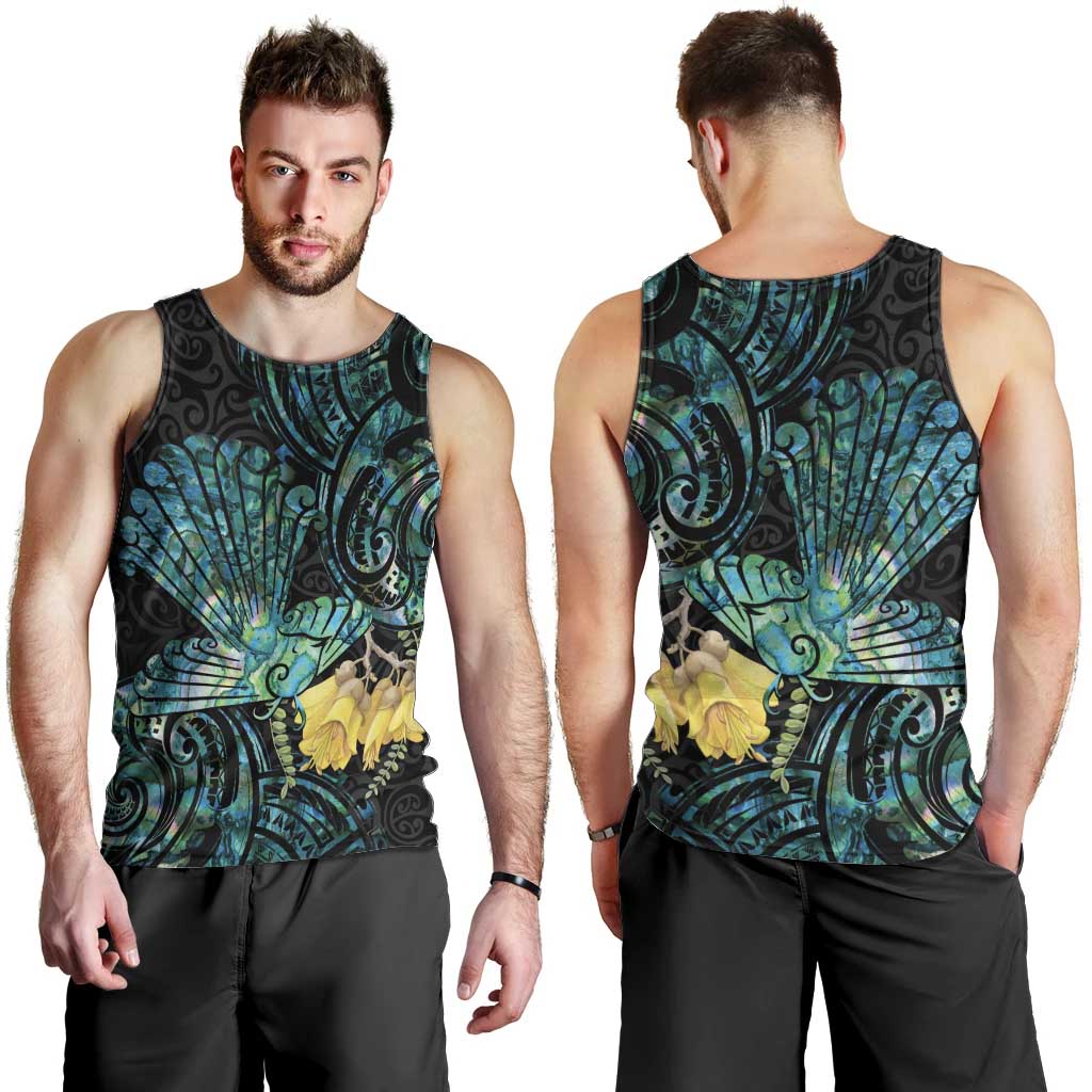 New Zealand Fantail Bird Men Tank Top Maori Piwakawaka Kowhai - Paua Shell Pattern LT14 - Polynesian Pride
