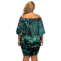 New Zealand Fantail Bird Off Shoulder Short Dress Maori Piwakawaka Kowhai - Paua Shell Pattern LT14 - Polynesian Pride