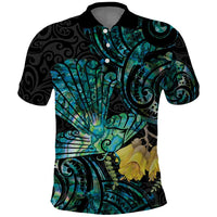 New Zealand Fantail Bird Polo Shirt Maori Piwakawaka Kowhai - Paua Shell Pattern LT14 Green - Polynesian Pride