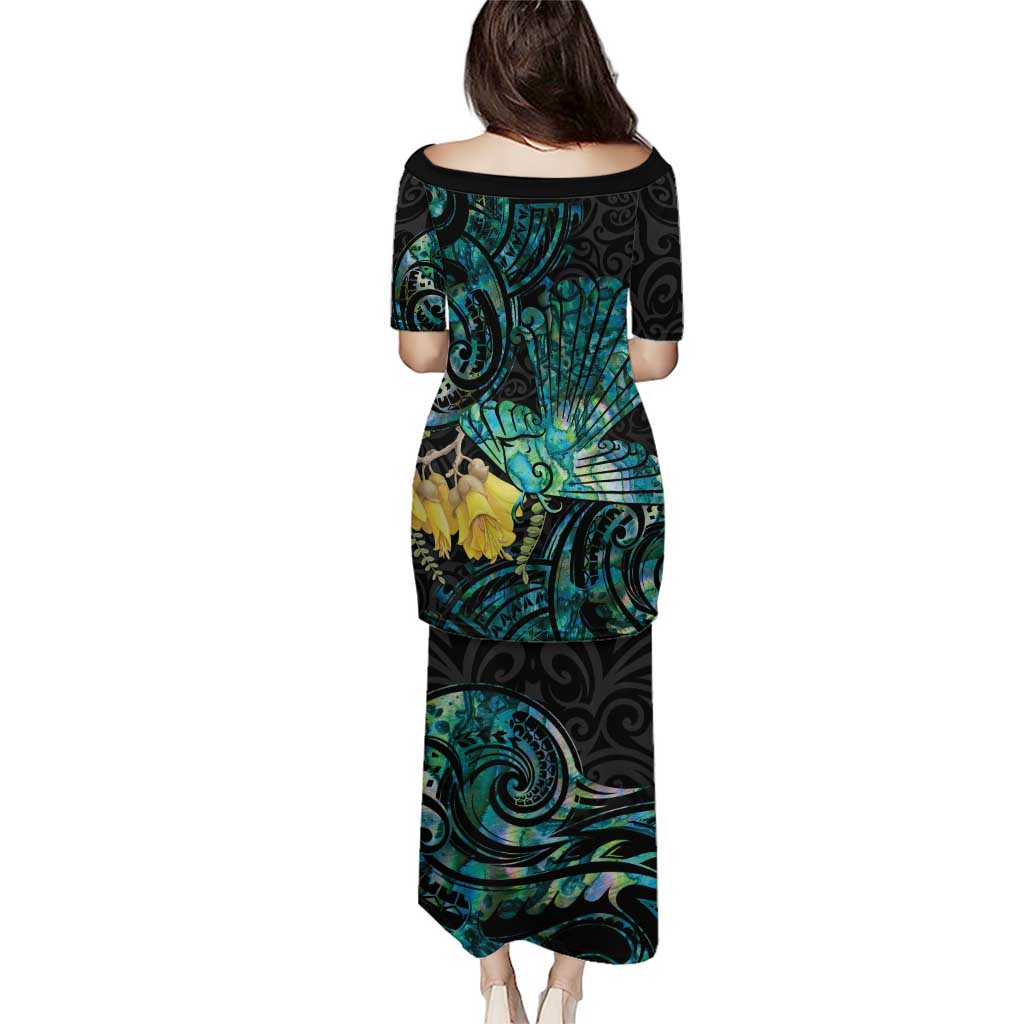 New Zealand Fantail Bird Puletasi Maori Piwakawaka Kowhai - Paua Shell Pattern LT14 - Polynesian Pride