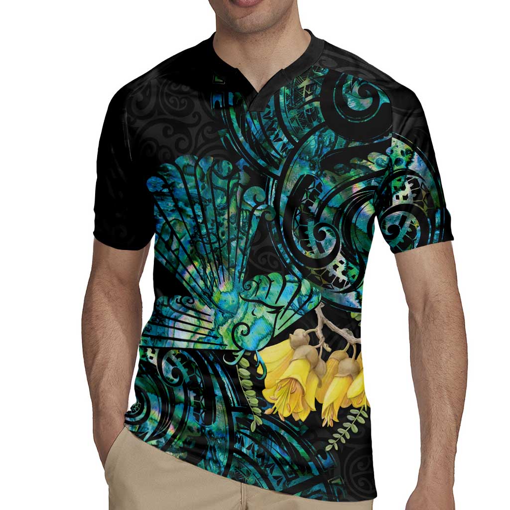 New Zealand Fantail Bird Rugby Jersey Maori Piwakawaka Kowhai - Paua Shell Pattern LT14 - Polynesian Pride