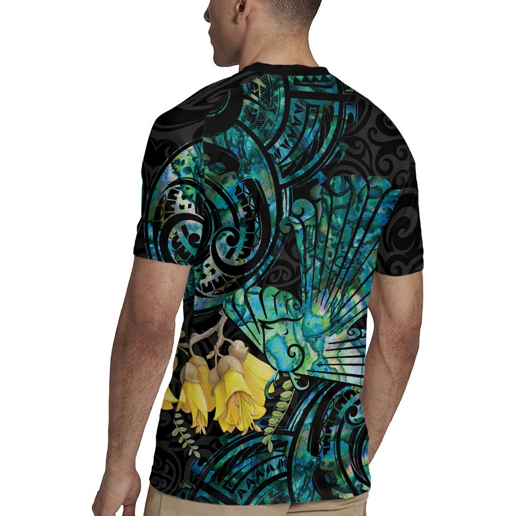 New Zealand Fantail Bird Rugby Jersey Maori Piwakawaka Kowhai - Paua Shell Pattern LT14 - Polynesian Pride