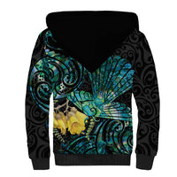 New Zealand Fantail Bird Sherpa Hoodie Maori Piwakawaka Kowhai - Paua Shell Pattern LT14 - Polynesian Pride