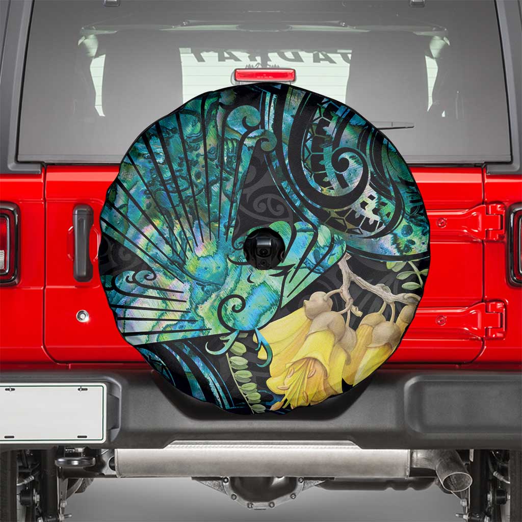 New Zealand Fantail Bird Spare Tire Cover Maori Piwakawaka Kowhai - Paua Shell Pattern LT14 - Polynesian Pride