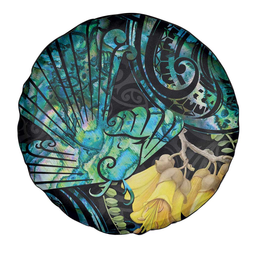 New Zealand Fantail Bird Spare Tire Cover Maori Piwakawaka Kowhai - Paua Shell Pattern LT14 - Polynesian Pride
