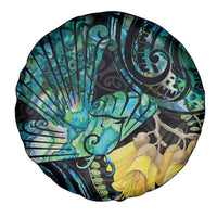 New Zealand Fantail Bird Spare Tire Cover Maori Piwakawaka Kowhai - Paua Shell Pattern LT14 - Polynesian Pride