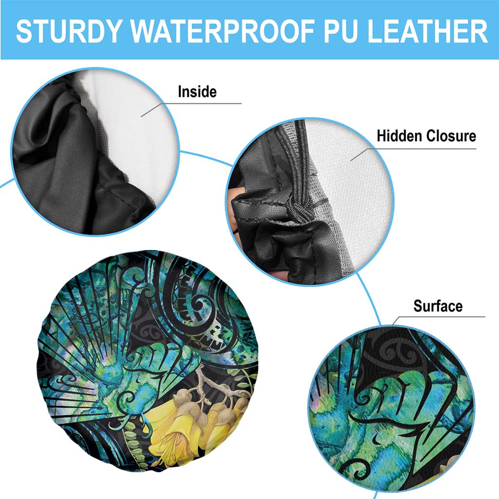 New Zealand Fantail Bird Spare Tire Cover Maori Piwakawaka Kowhai - Paua Shell Pattern LT14 - Polynesian Pride